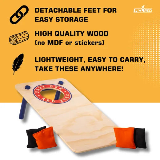 Cornhole Mini Set - Red Zone Style (60x30cm) - zij-aanzicht cornhole set