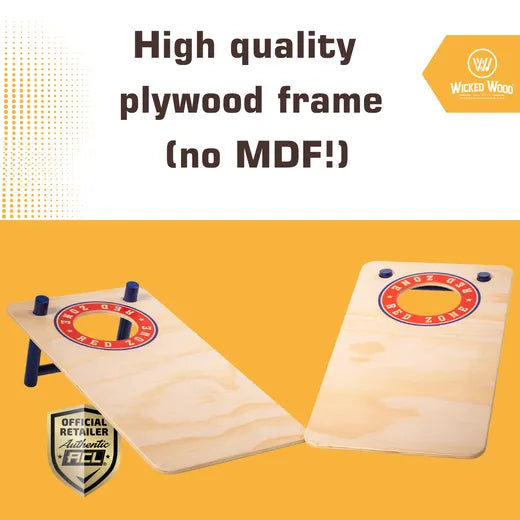 Cornhole Mini Set - Red Zone Style (60x30cm) - complete set inhoud