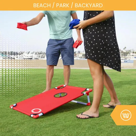 Cornhole Beach Set - 90x60cm - Red Zone - Incl 2x4 Cornhole Zakjes en Draagtas in inclusief koffer - cornhole zakjes