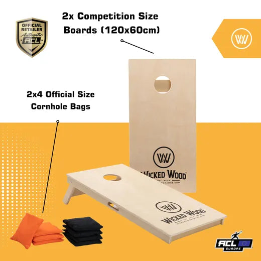Wicked Wood Games Boards - REC Premium 15mm - 120x60 - Wicked Wood Logo - detailfoto cornhole set