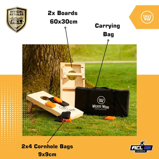 Cornhole Set Mini - Wicked Wood - 60x30cm - Incl zakjes en Draagtas in inclusief koffer - cornhole zakjes