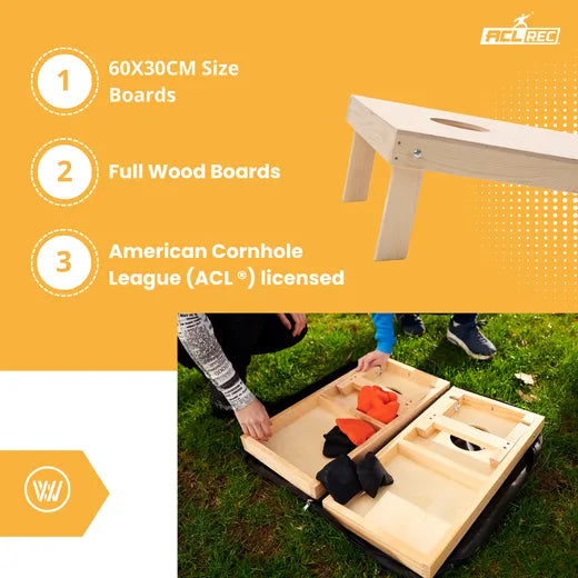 Cornhole Set Mini - Wicked Wood - 60x30cm - Incl zakjes en Draagtas inclusief koffer - professionele cornhole zakjes